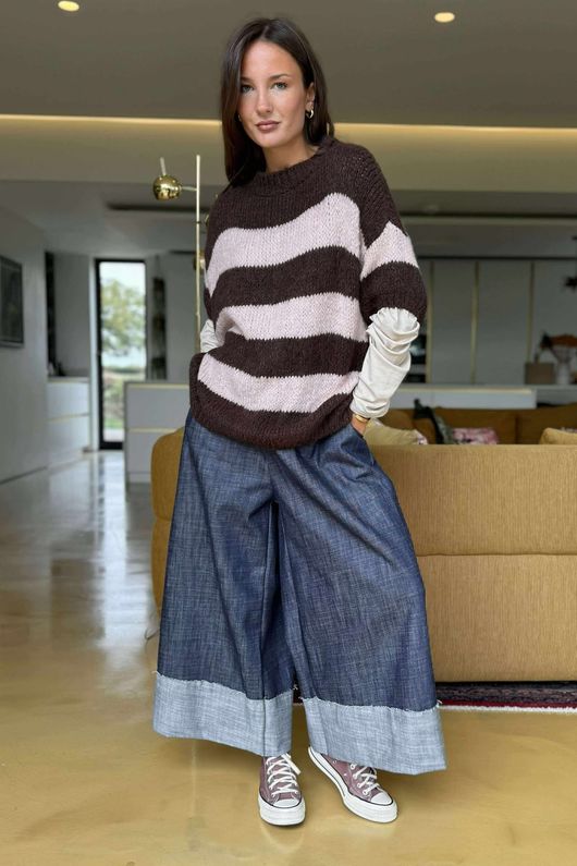  Big Softie Block Stripe Cap Sleeve Knit Top Chocolate Rose /15=